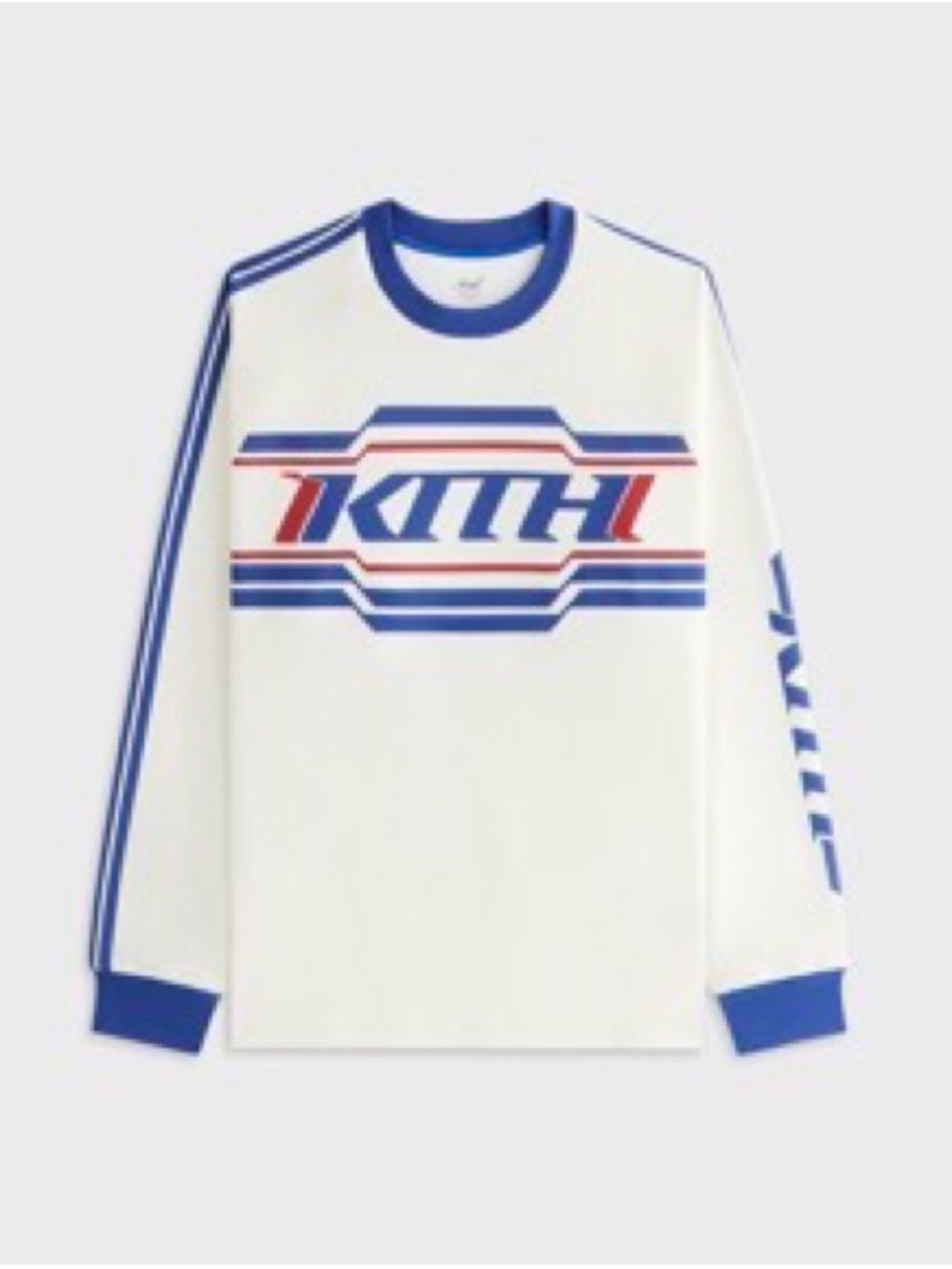 Kith White Long Sleeve Jersey with Blue & Red Logo Stripes